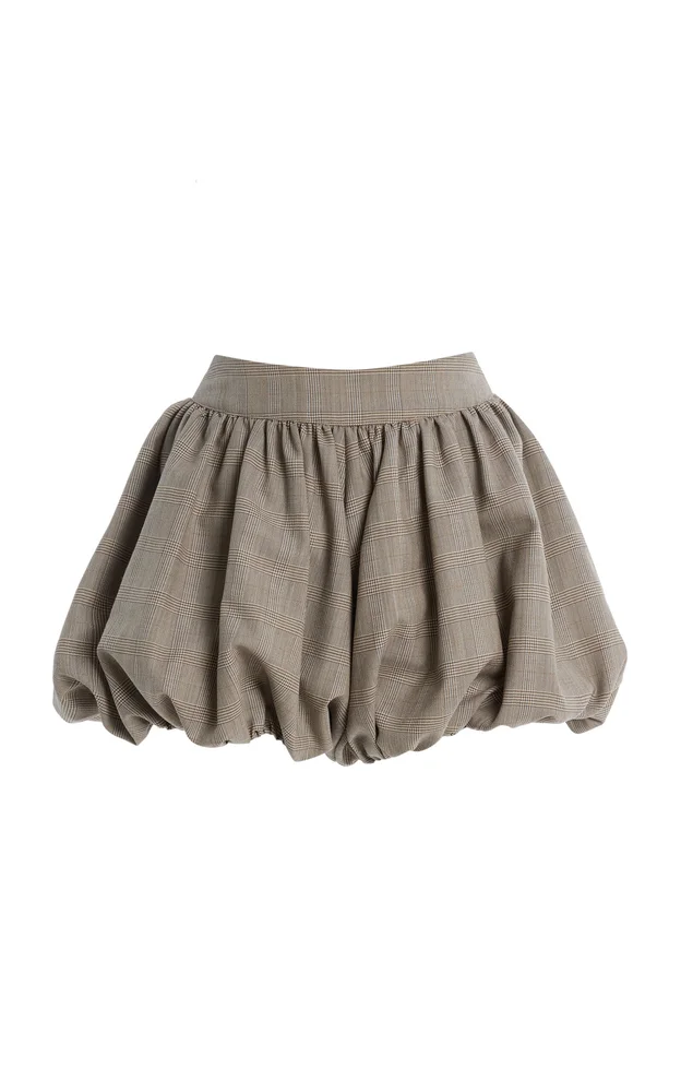 Alina Plaid Wool-Blend Bubble-Hem Shorts