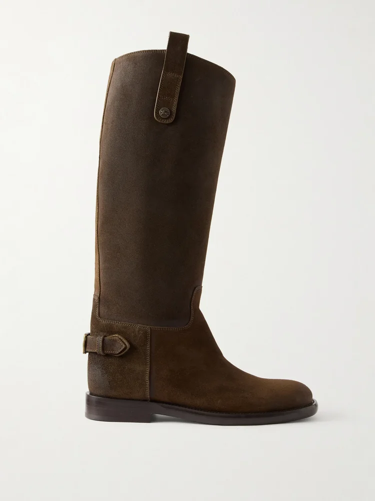 Buckled suede knee boots
