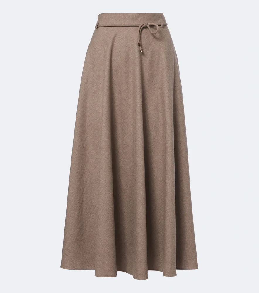 Belted cashmere-blend midi skirt