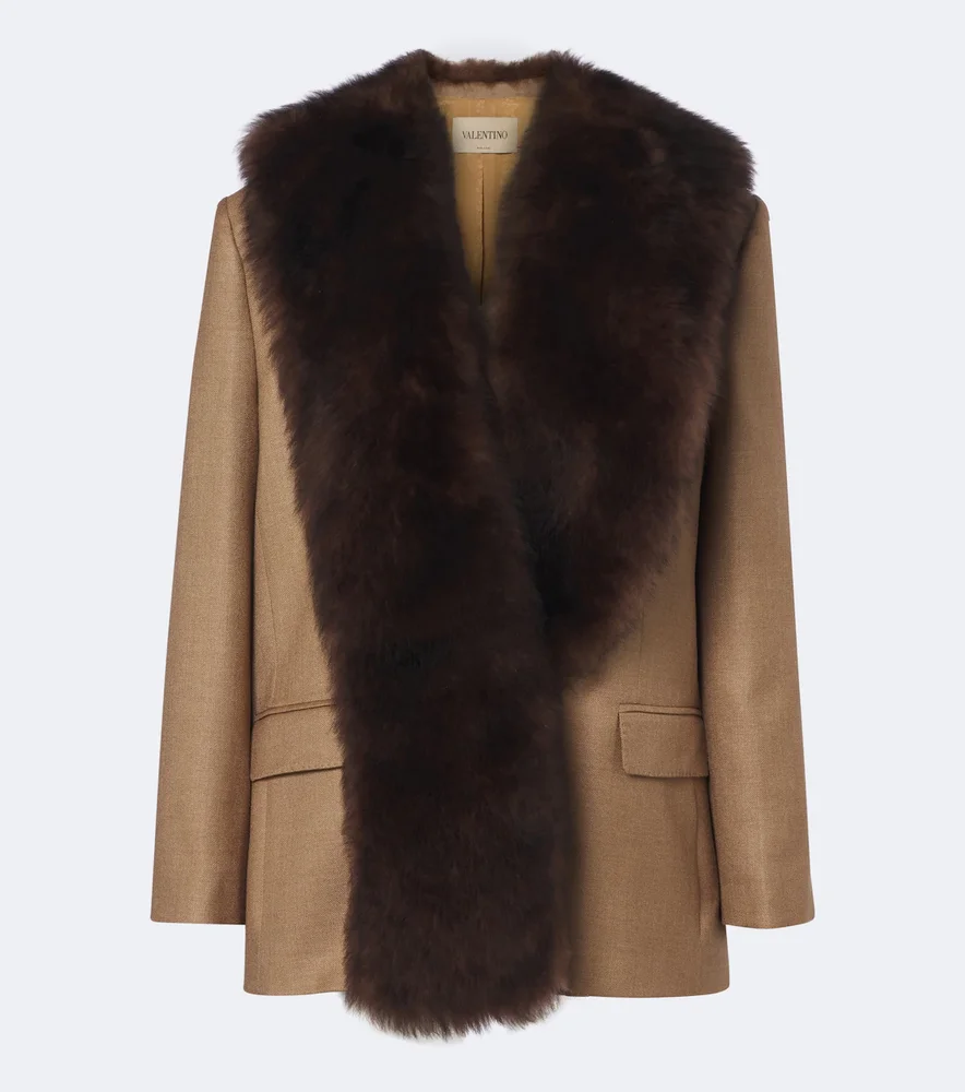 Shearling-trimmed silk and wool jacket