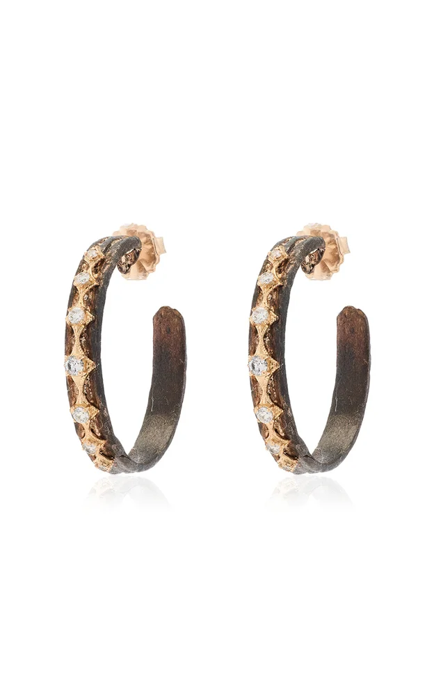 Artifact Sterling Silver 18K Yellow Diamond Hoop Earrings