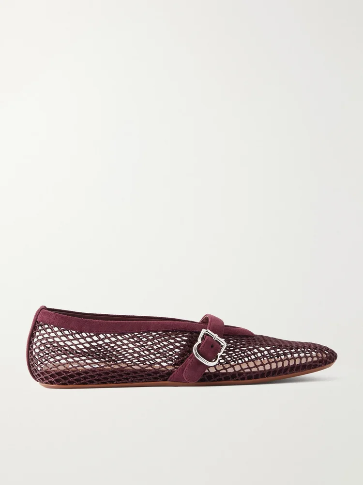 Suede-trimmed mesh ballet flats