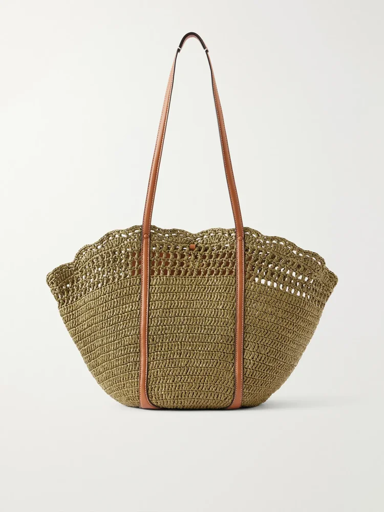 Marina leather-trimmed raffia tote