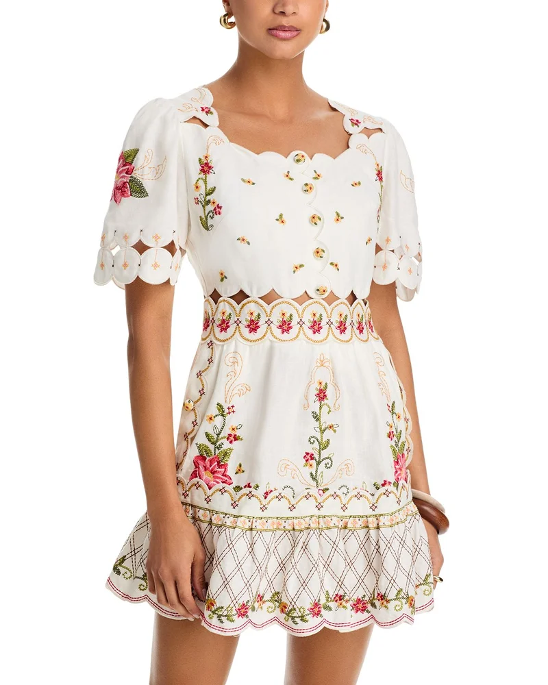 Floral Embroidered Short Sleeve Mini Dress