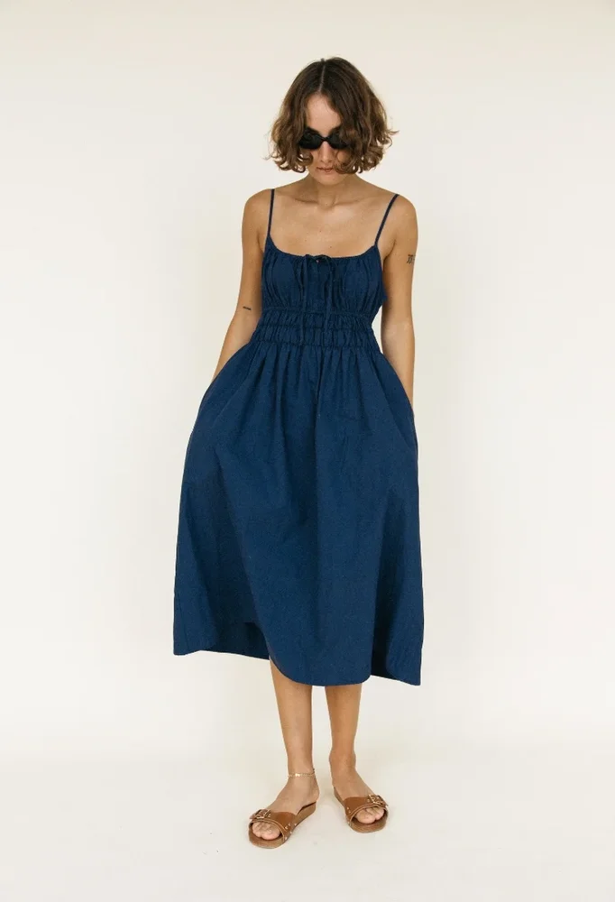 Gabriela Dress Navy Washed Cotton