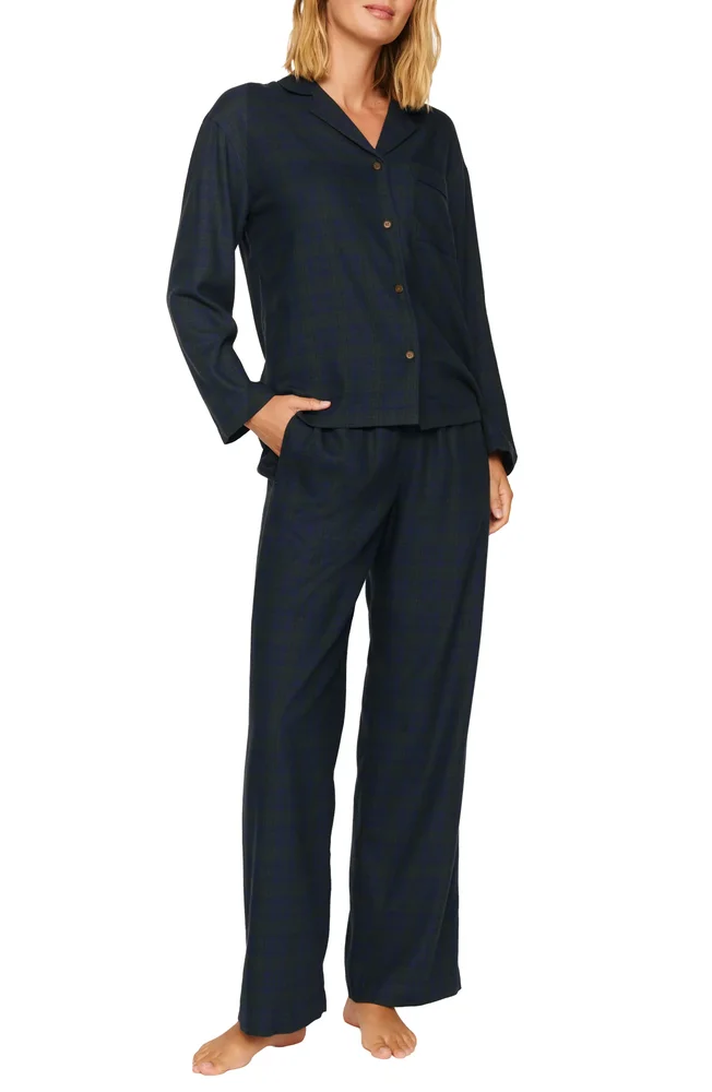 Flannel Long PJ Set, Heritage Check Navy