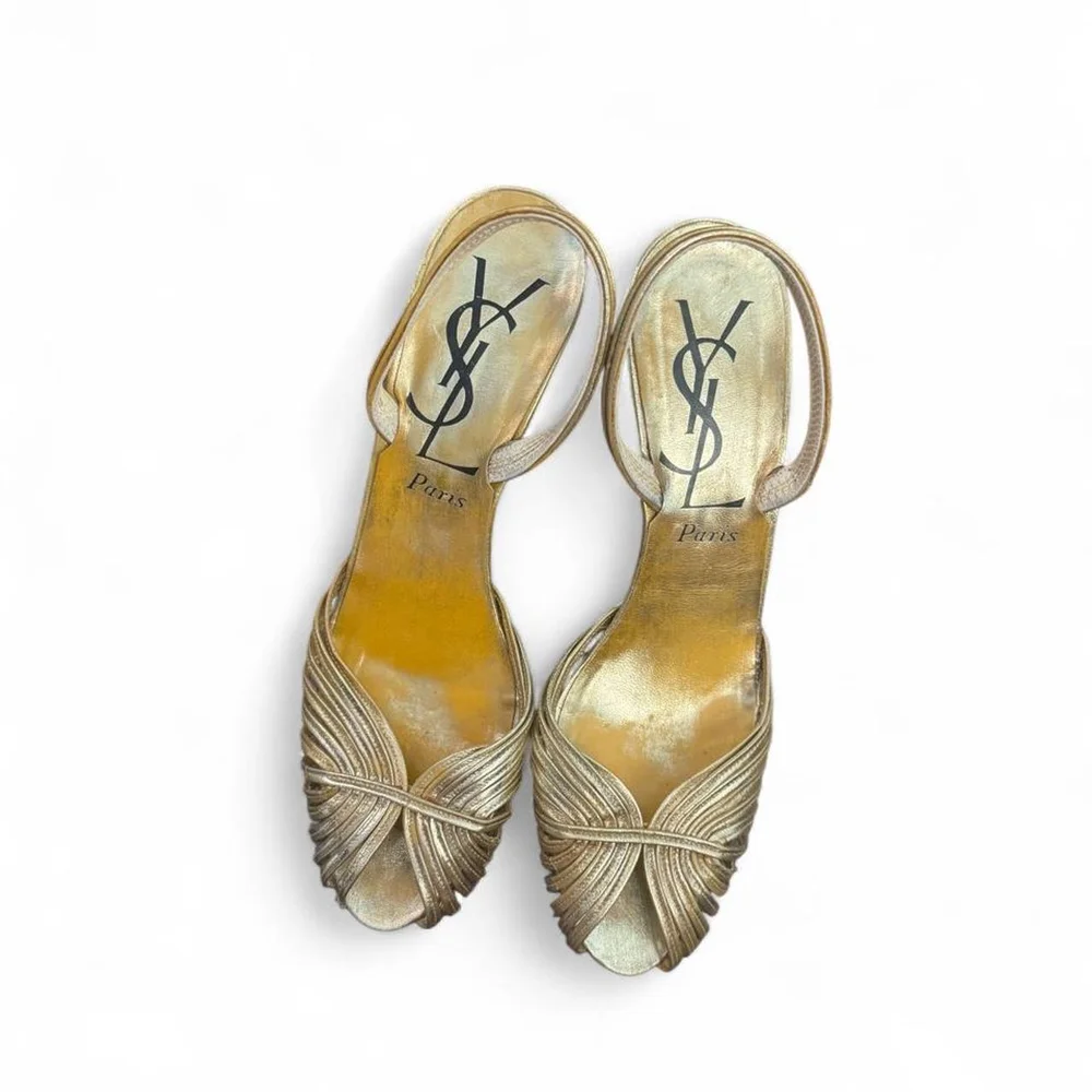 Depop Vintage YSL gold heels, has been a reinforced sole...
