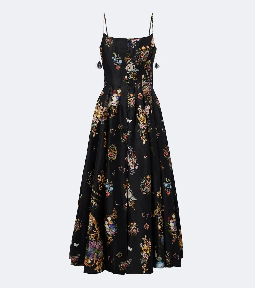 Floral linen and silk maxi dress