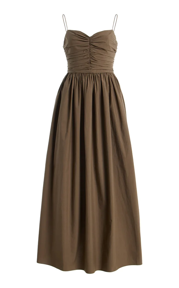 Gathered Bodice Cotton Midi Dress