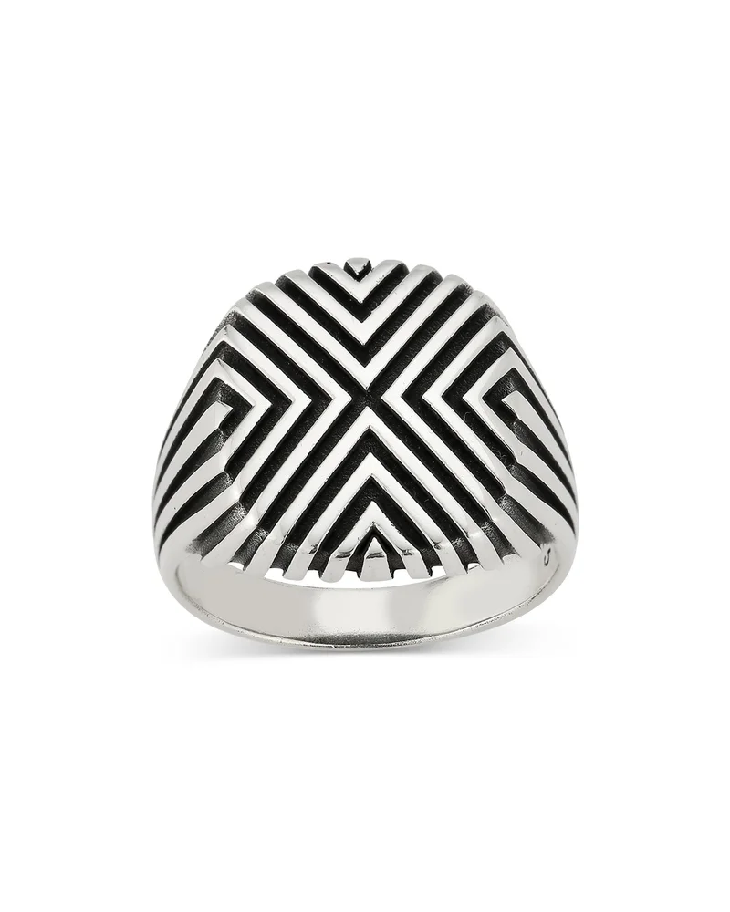Men's Sterling Silver Textured Chevron Statement Ring