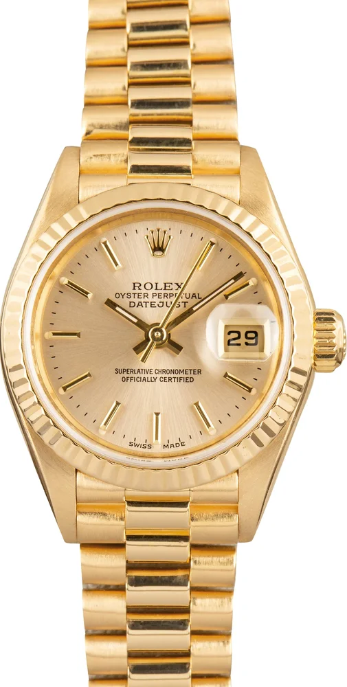 Pre-Owned Rolex Lady-Datejust President 26 69178 Silver Index Dial Yellow Gold