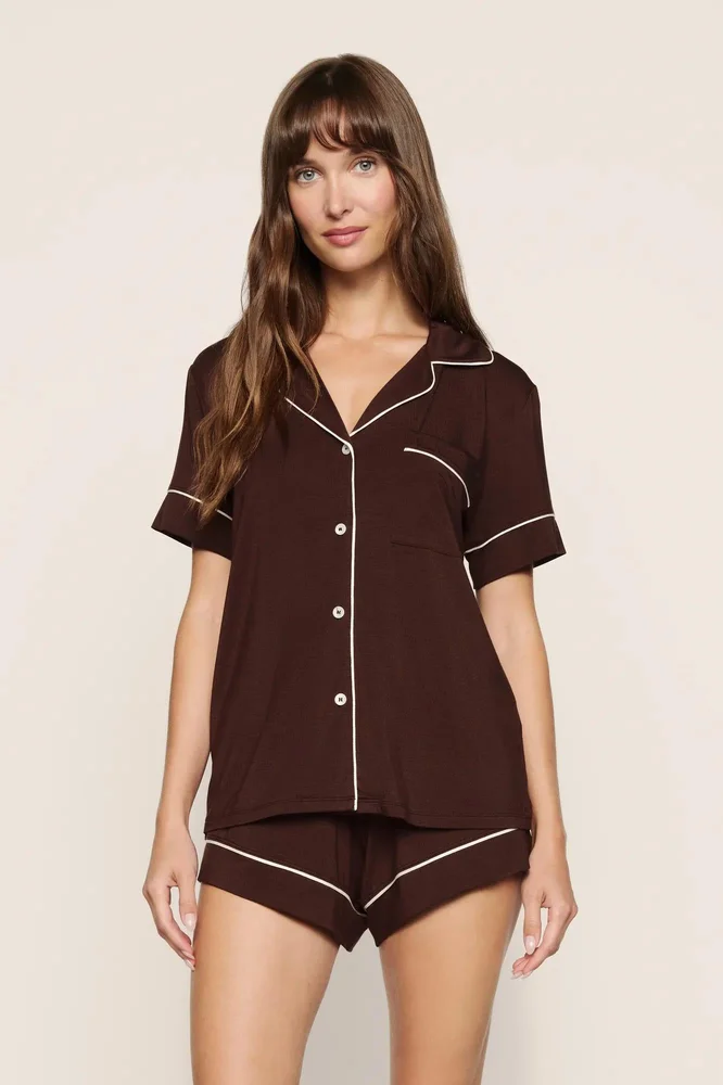 Gisele TENCEL Modal Relaxed Short PJ Set, Chocolate/Ivory
