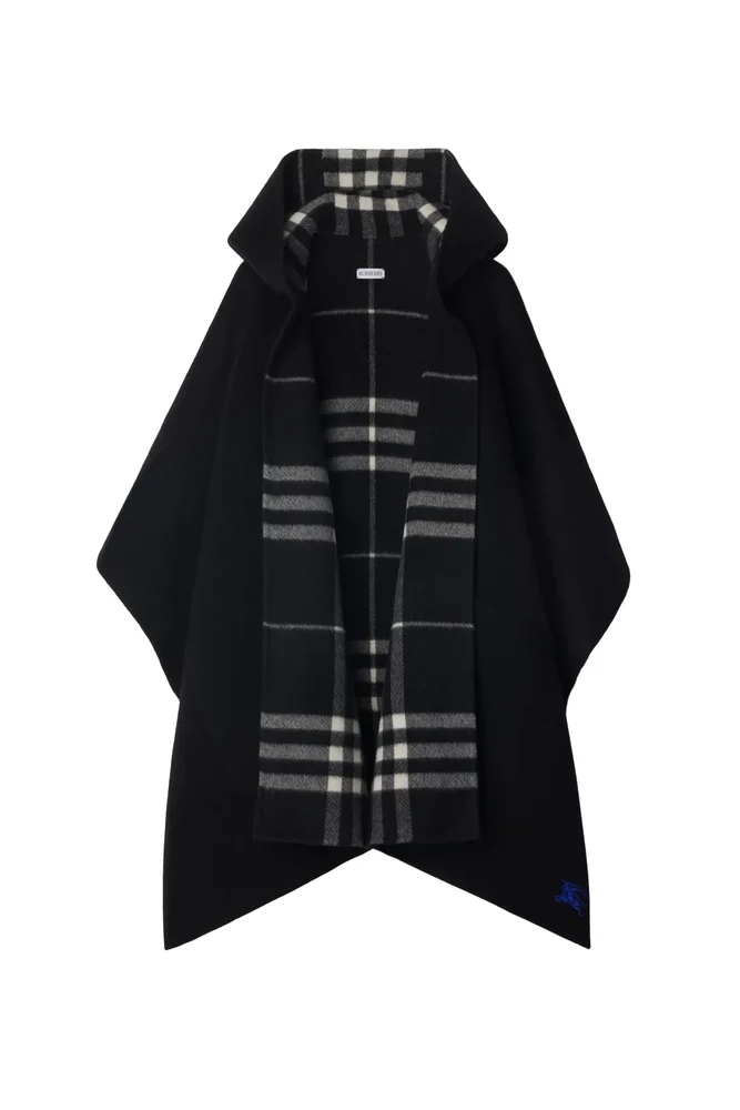 Reversible Check Cashmere Hooded Cape