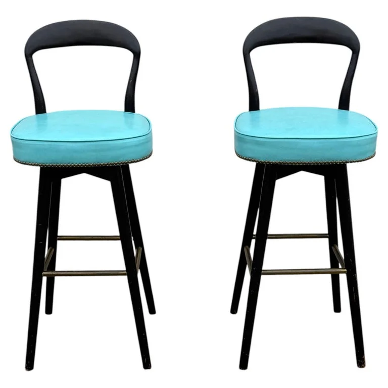 Pair of 1950s Mid-Century Edward Wormley Style Arched Back Swivel Bar Stools