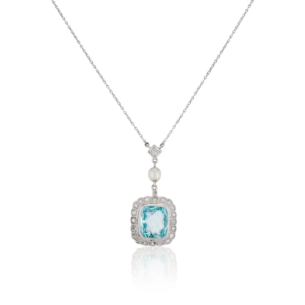 Aquamarine Diamonds and Pearl Necklace