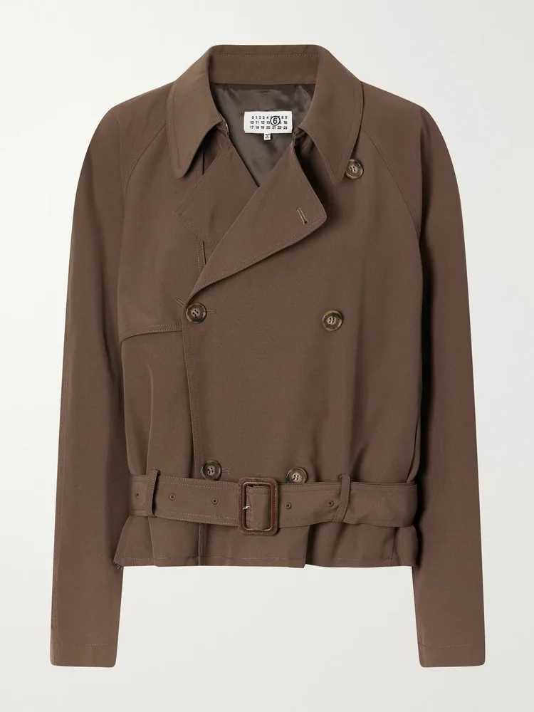 Belted distressed gabardine jacket