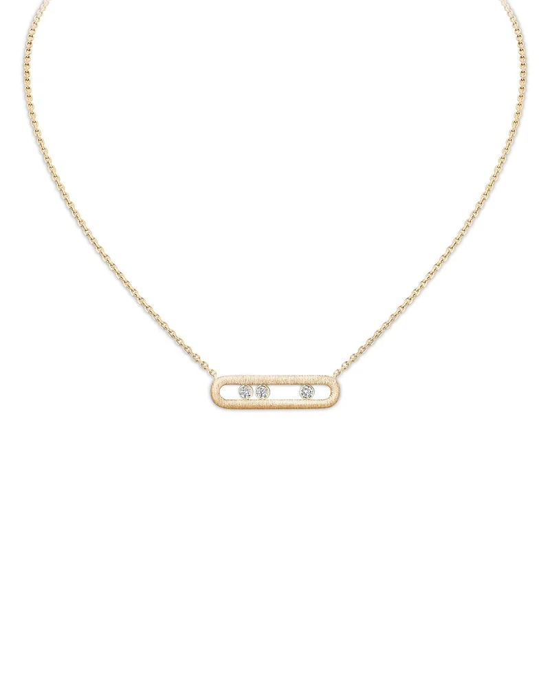 18K Yellow Gold Move Classique Diamond Ciselé Engraved Bar Necklace, 17.71"