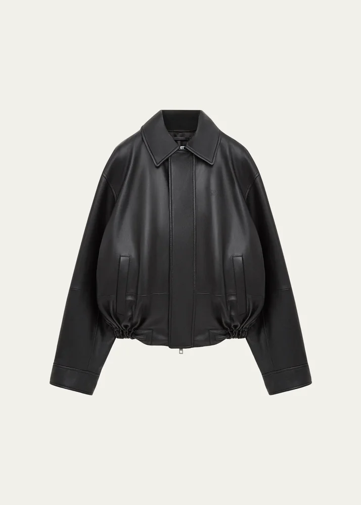 Drawstring Leather Bubble Jacket