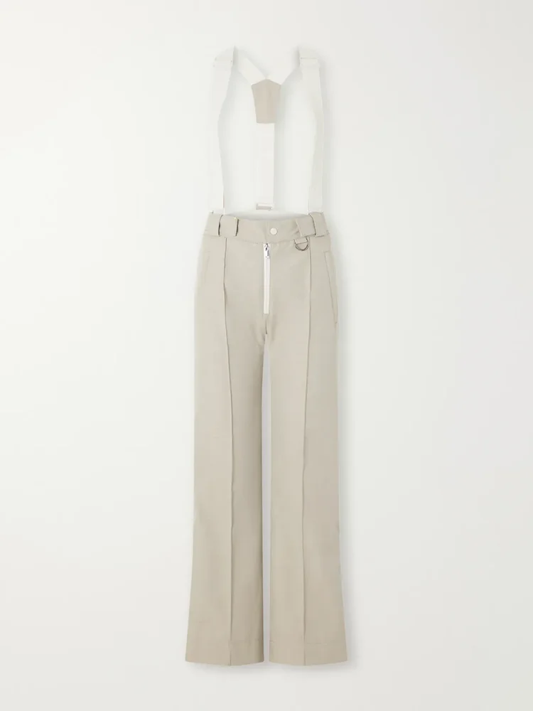 Suspender pintucked shell flared ski pants