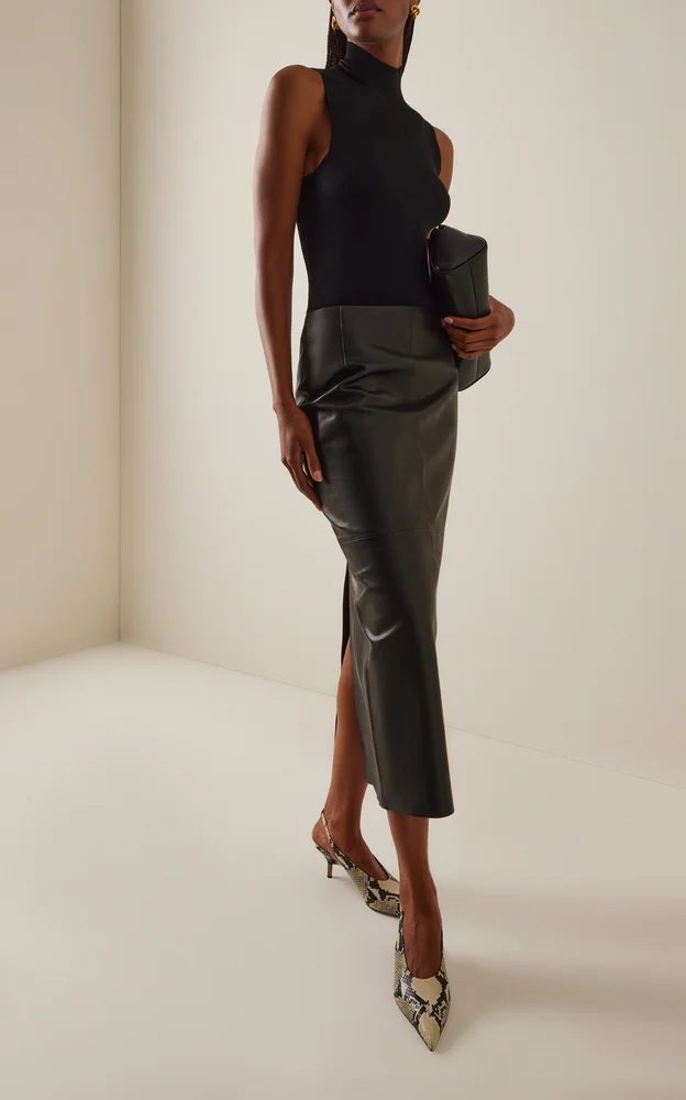 Selly Leather Midi Skirt