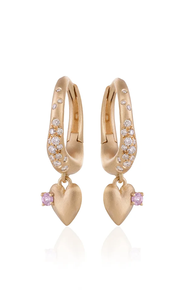 Wave of Joy 18K Yellow Gold Diamond and Pink Sapphire Earrings