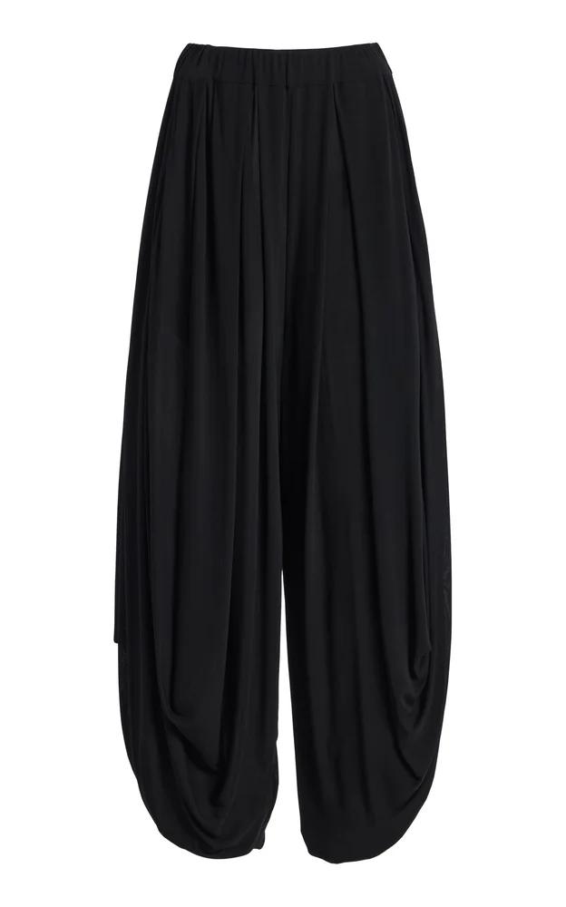 Draped Georgette Jersey Wide-Leg Pants
