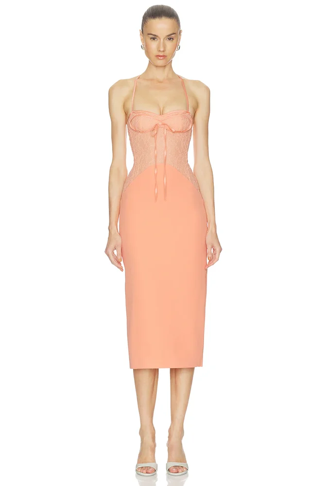 Fabric Contrast Pencil Skirt Midi Dress