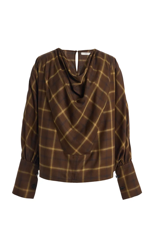Draped Check Plaid Tunic Top