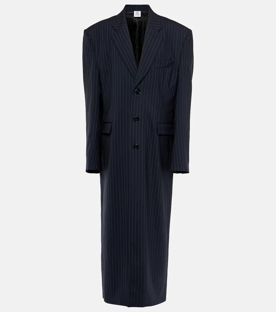 Oversized pinstriped wool coat