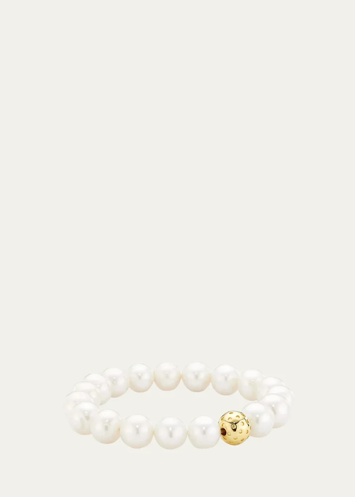 9mm Freshwater Pearl Bracelet with Gold Vermeil Perforated Ball