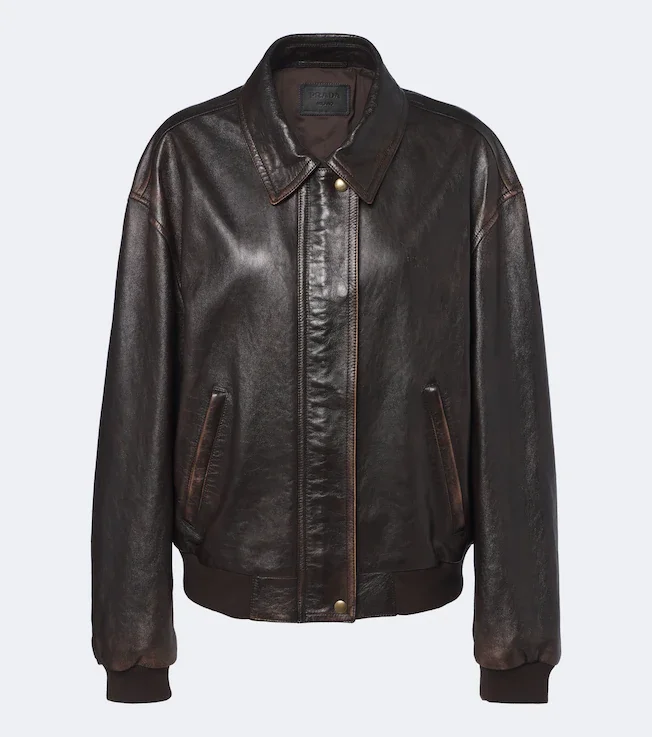 Oversized leather blouson jacket
