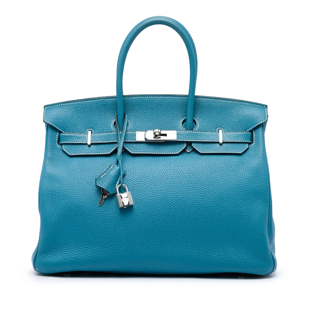 Pre-Owned Birkin Handbag Blue Togo with Palladium Hardware 35