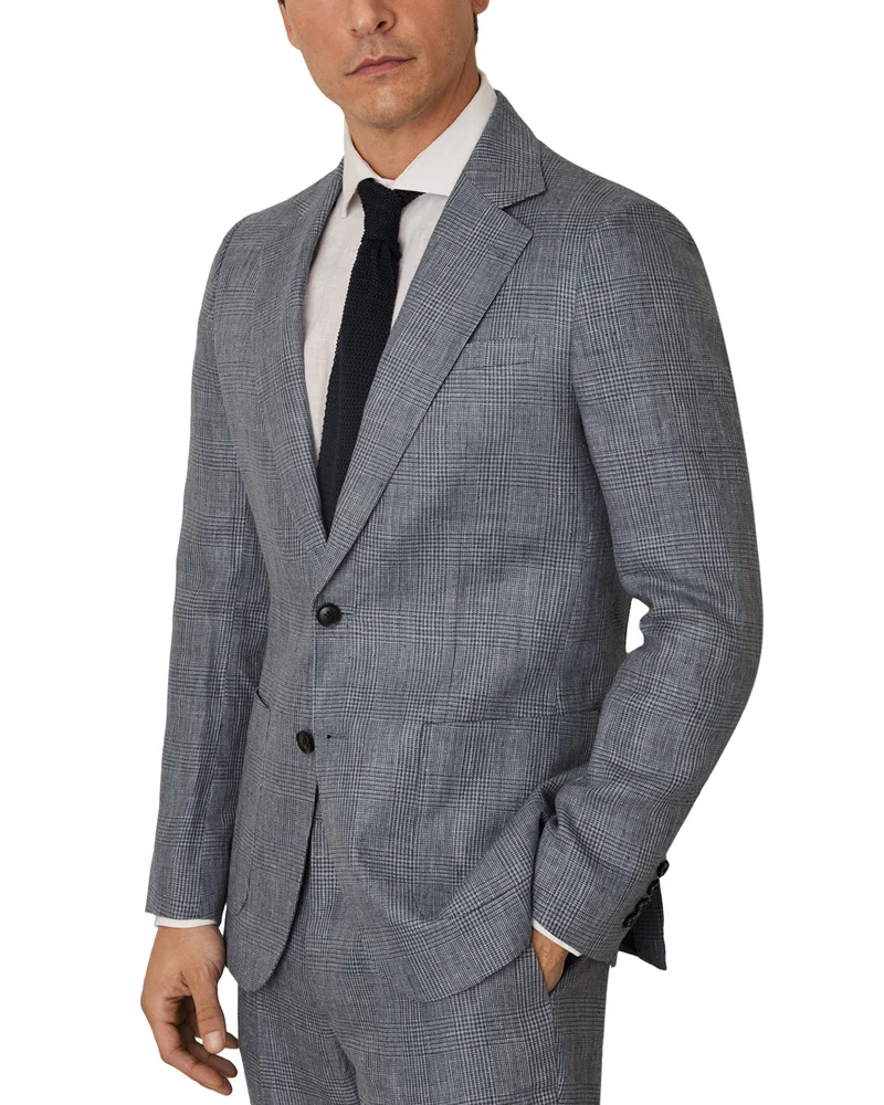 Slim Fit Prince of Wales Check Linen Blazer