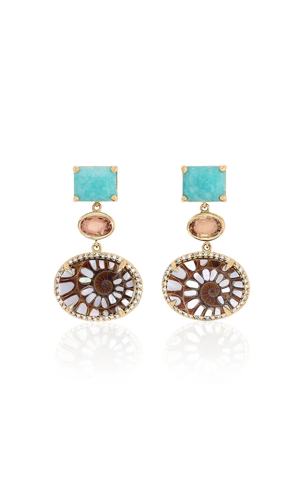 14k Yellow Gold Mother of Pearl Ammonite Drop Earrings