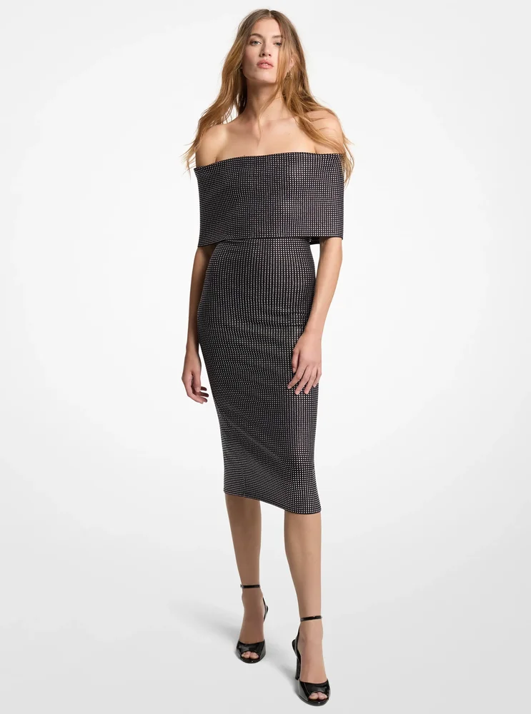 Studded Stretch Viscose Off-The-Shoulder Dress