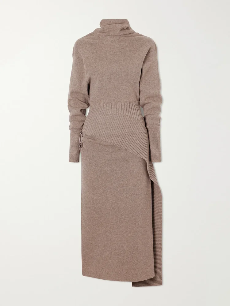 Embellished wool-blend turtleneck midi dress