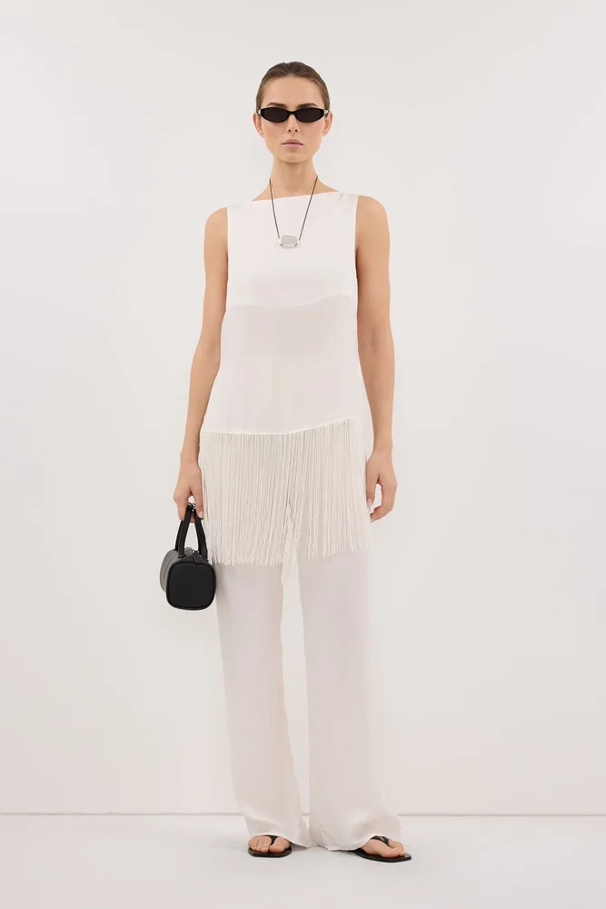 FIORA WHITE CUPRO FRINGE TOP