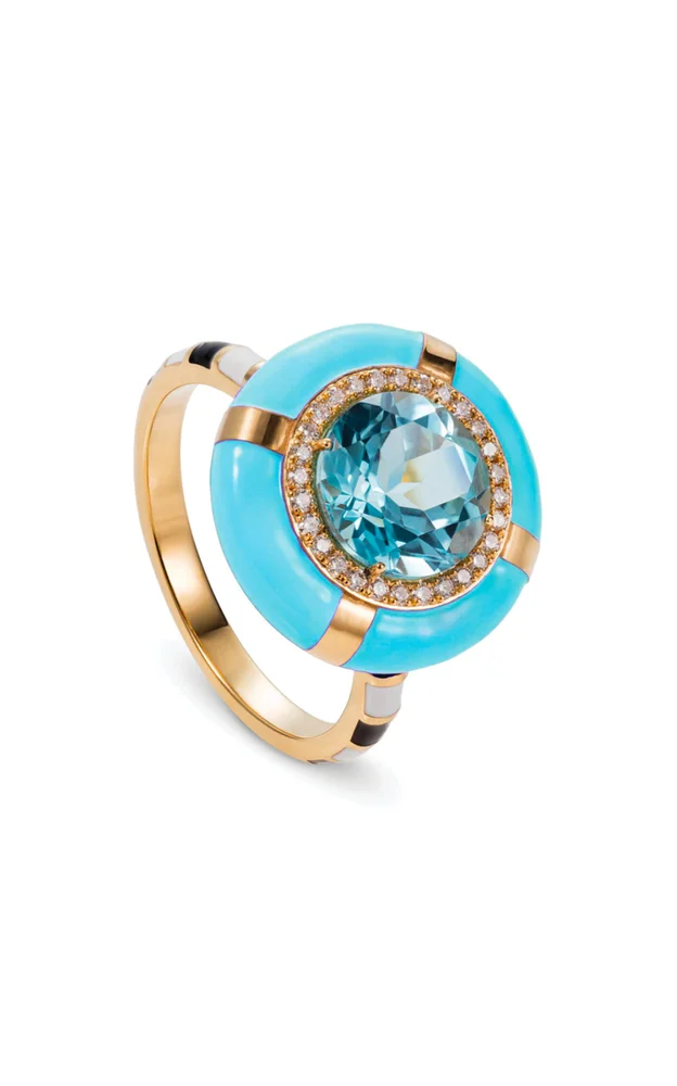 18k Yellow Gold ‘Show n Tell - Ready 2 Celebrate' Blue Enamel Ring