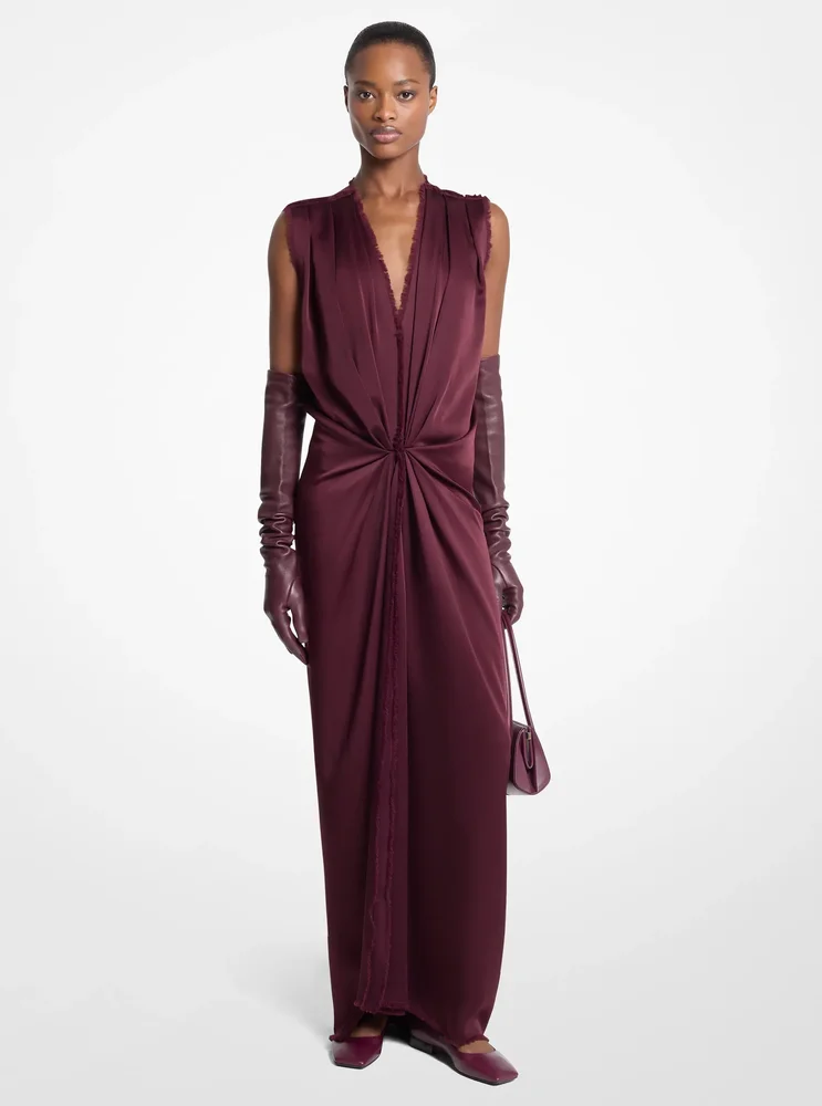 Draped Satin Charmeuse Column Gown
