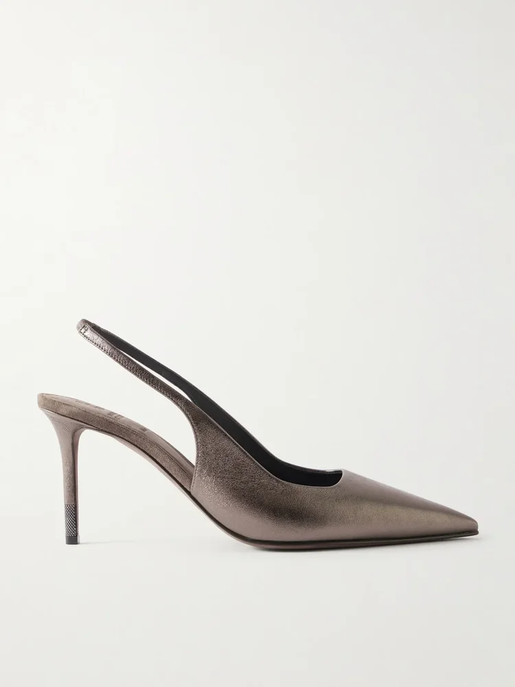 80 Monili-embellished metallic-leather slingback pumps