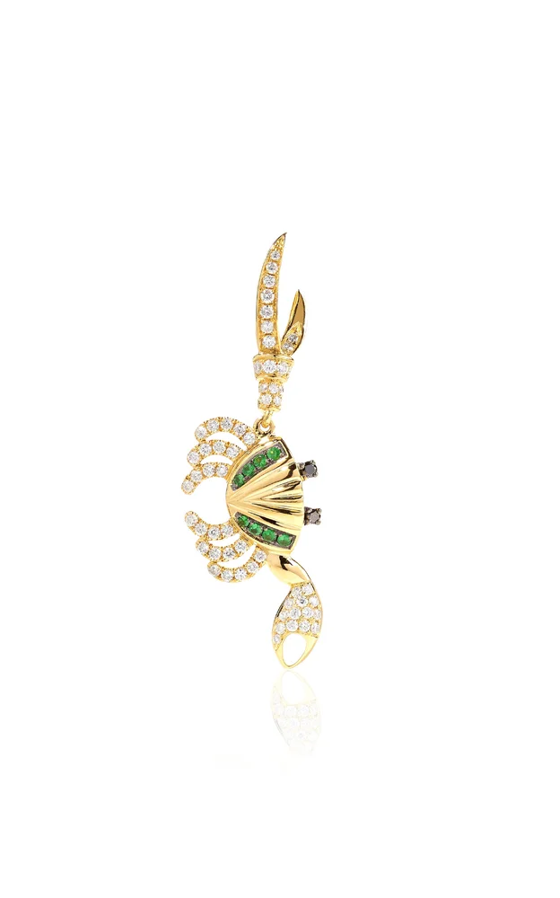 Crab 18K Yellow Gold Diamond, Tsavorite Single Earring