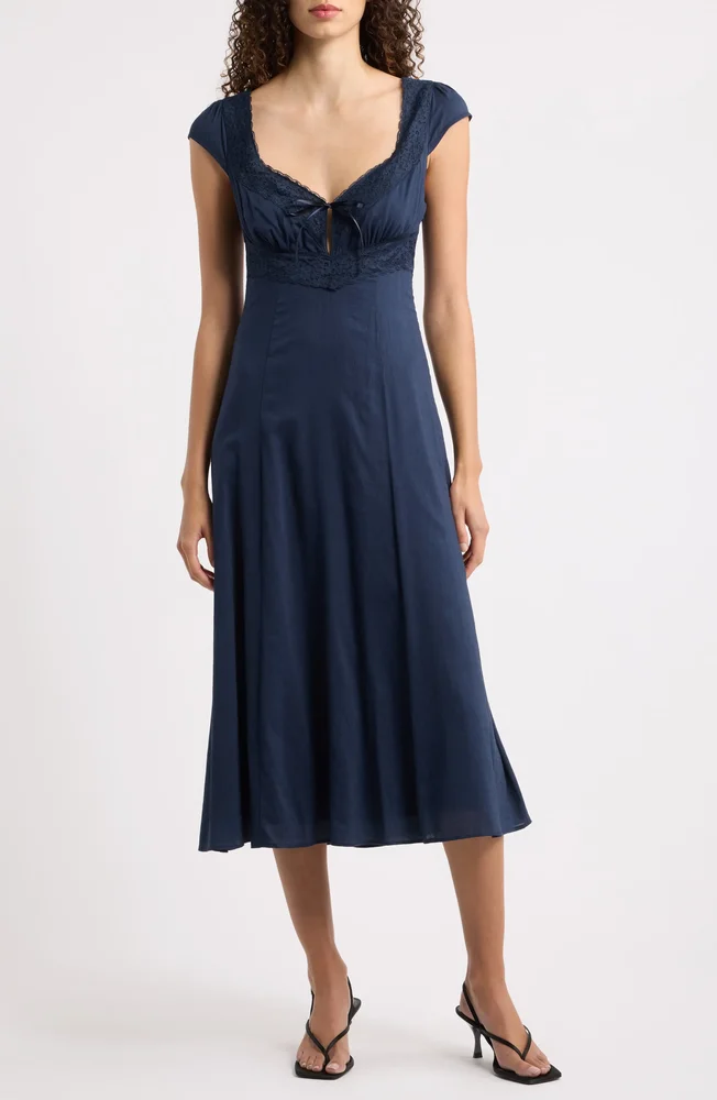 Azelie Lace Trim Midi Dress