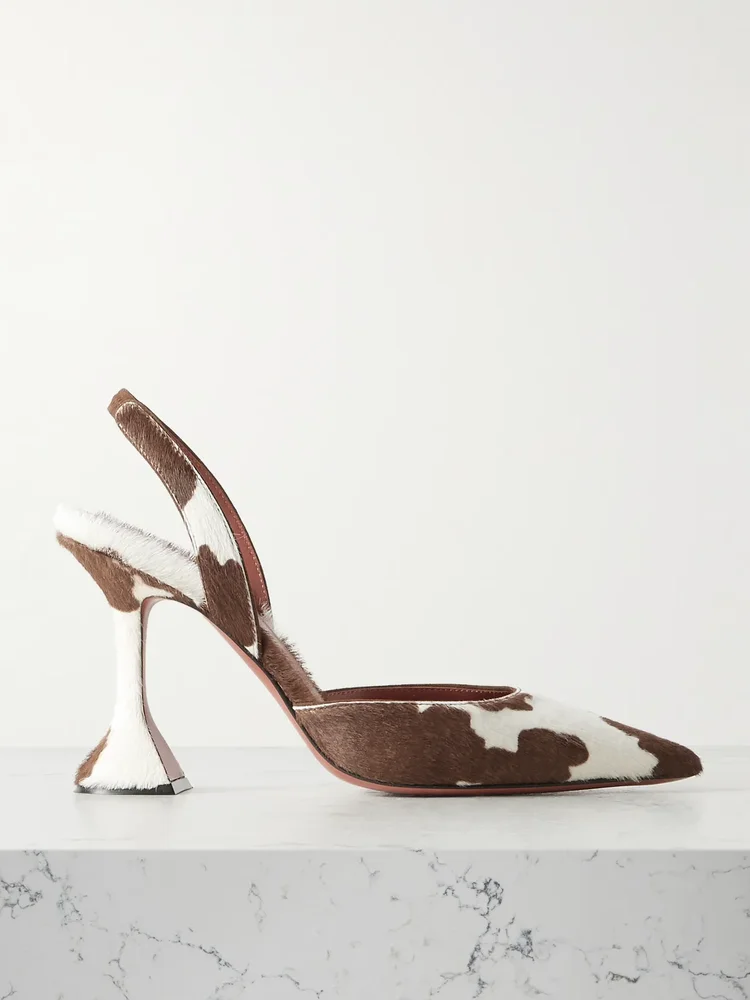 Holli cow-print calf hair slingback pumps
