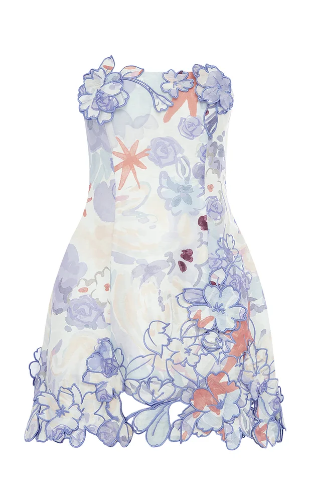 Roselle Applique Linen-SIlk Mini Dress