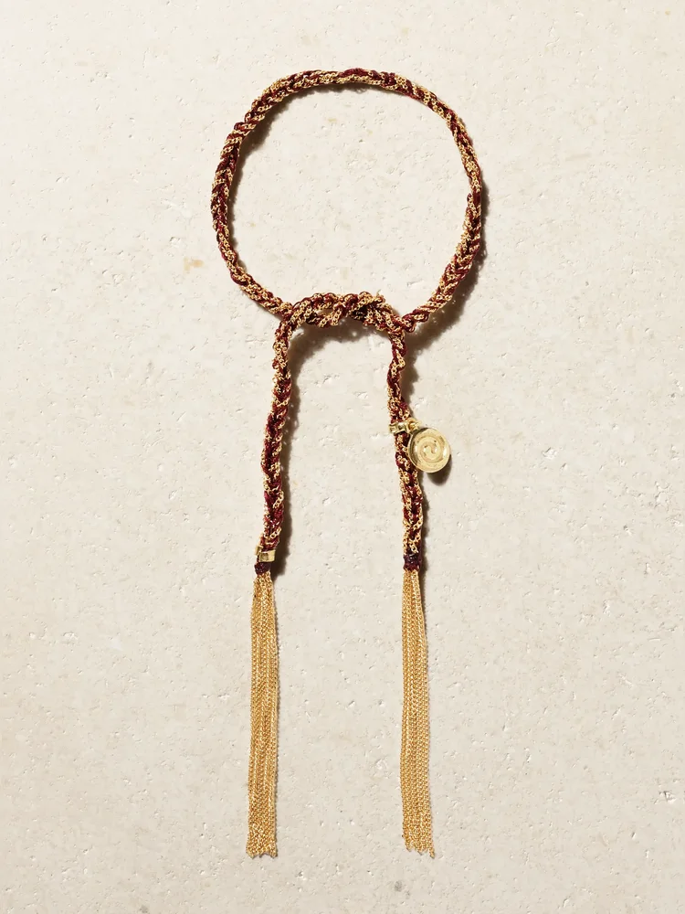 Lucky Passion + Swirl 18-karat gold and silk bracelet
