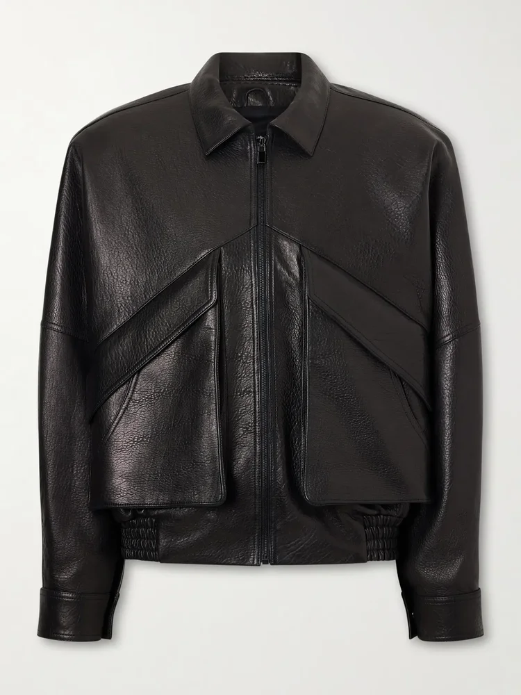 Textured-leather biker jacket