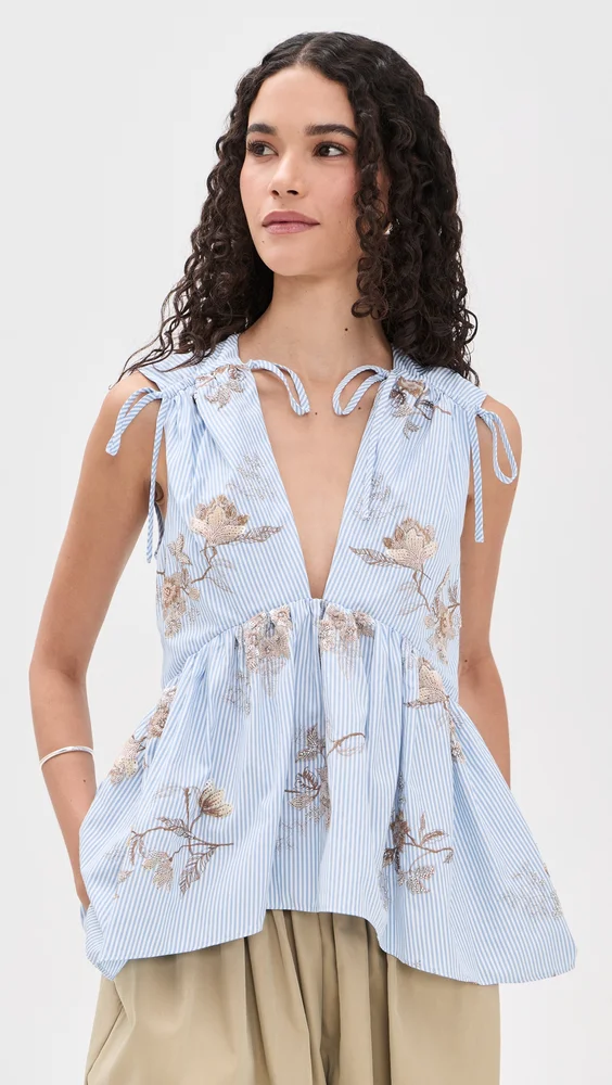 Lamia Poplin Embroidered Top