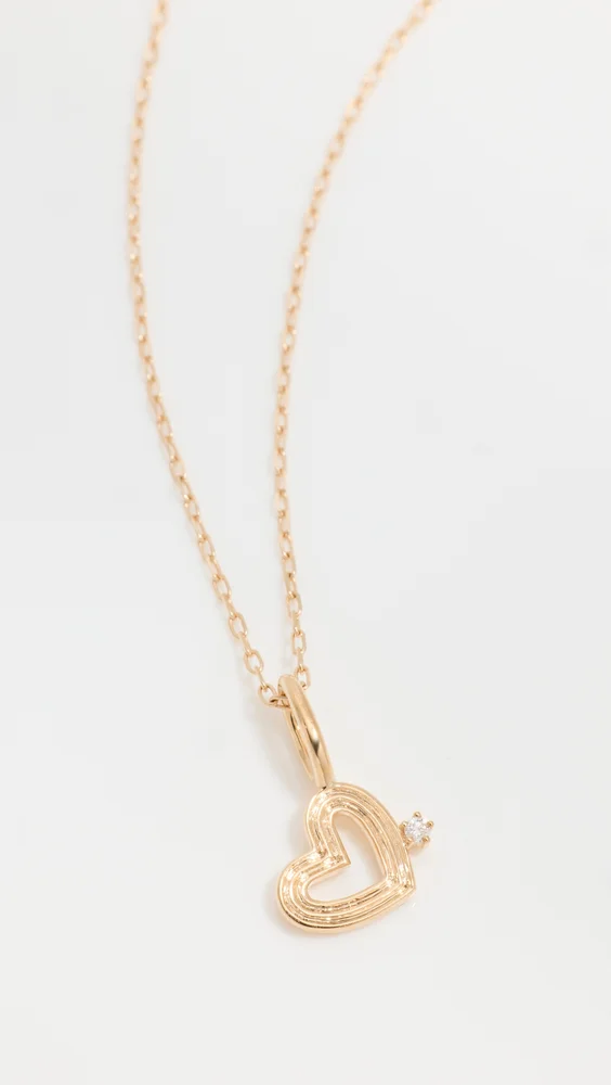 14k Groovy Diamond Heart Mini Bead Charm Necklace