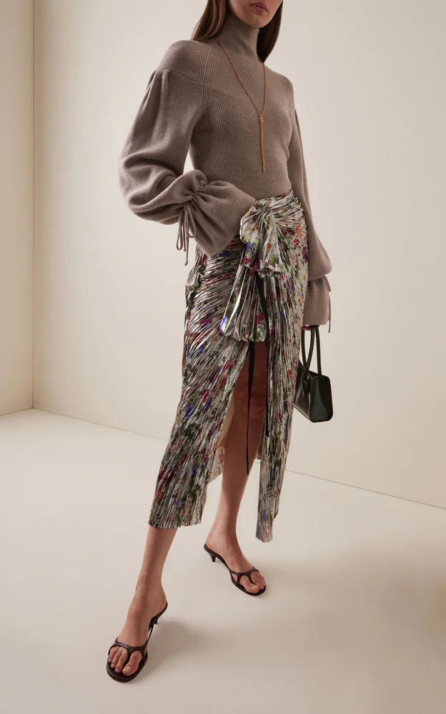 Tali Metallic Plissé Midi Wrap Skirt