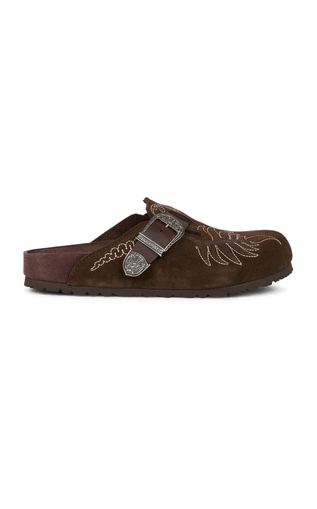 x Etro Boston Embroidered Suede Mules